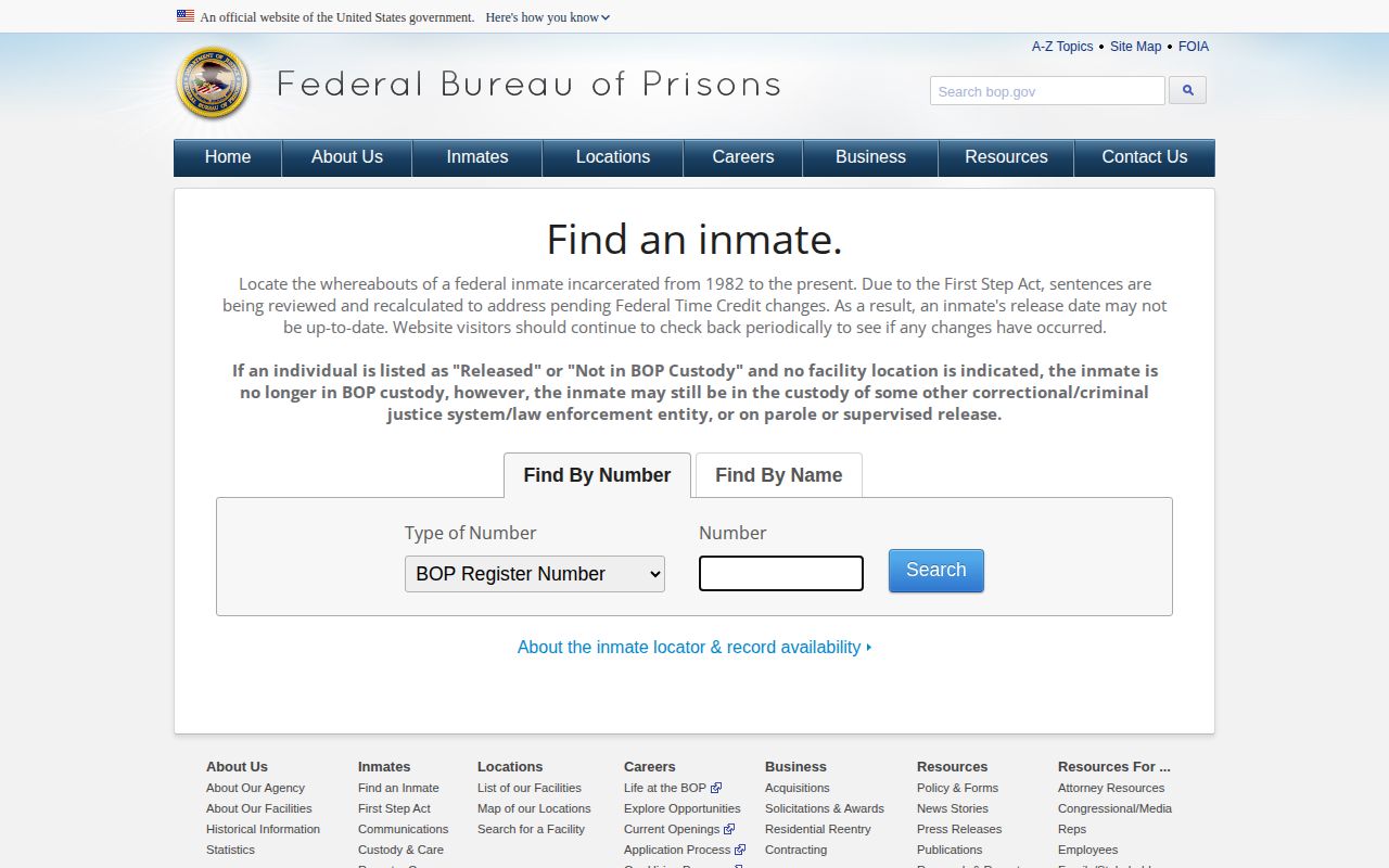 Federal BOP inmate release locator for a Piute County connection