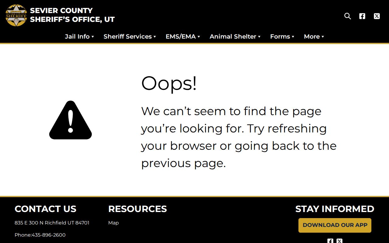 Sevier County Jail release record contact page