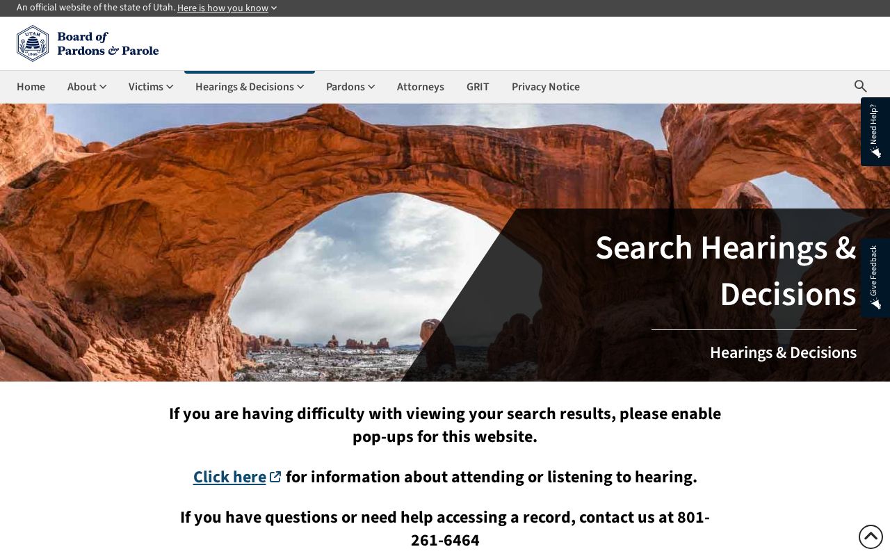 Piute County parole decision search fields