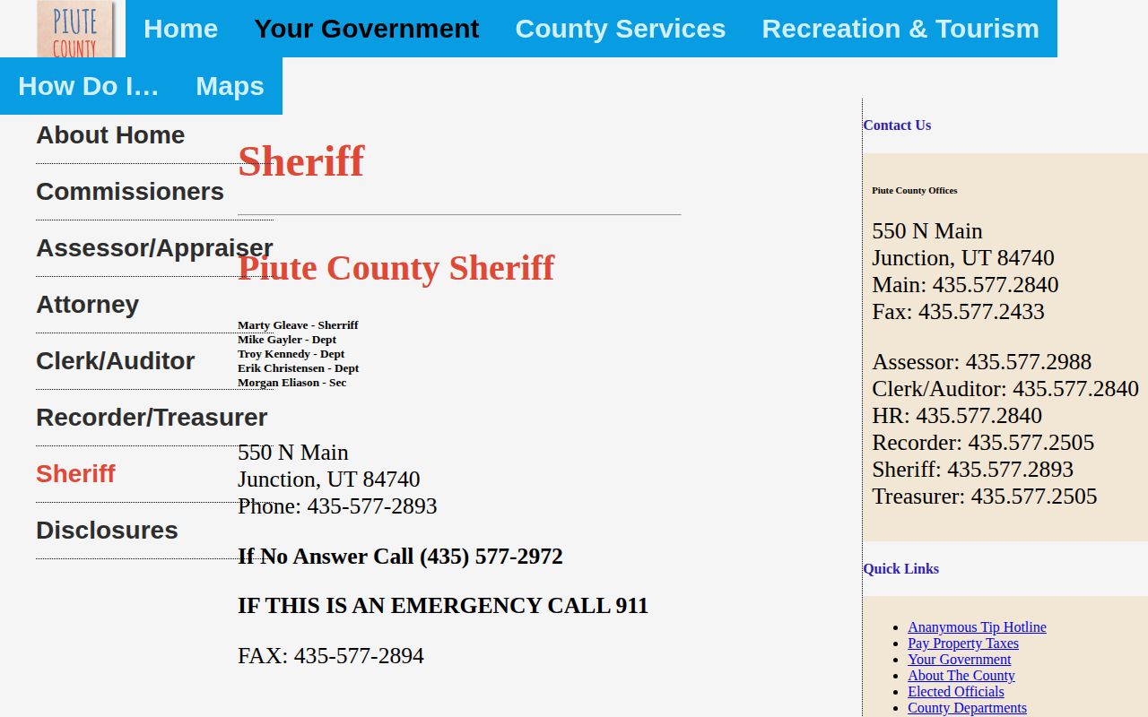 Piute County Sheriff's Office arrest and release records contact